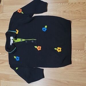 Vintage stapely knits black and stitch flowers sweater size small